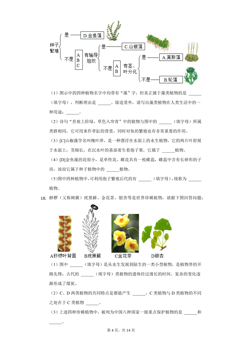 2021-2022学年河北省邢台市巨鹿实验中学七年级（上）段考生物试卷（二）（附详解）_第4页