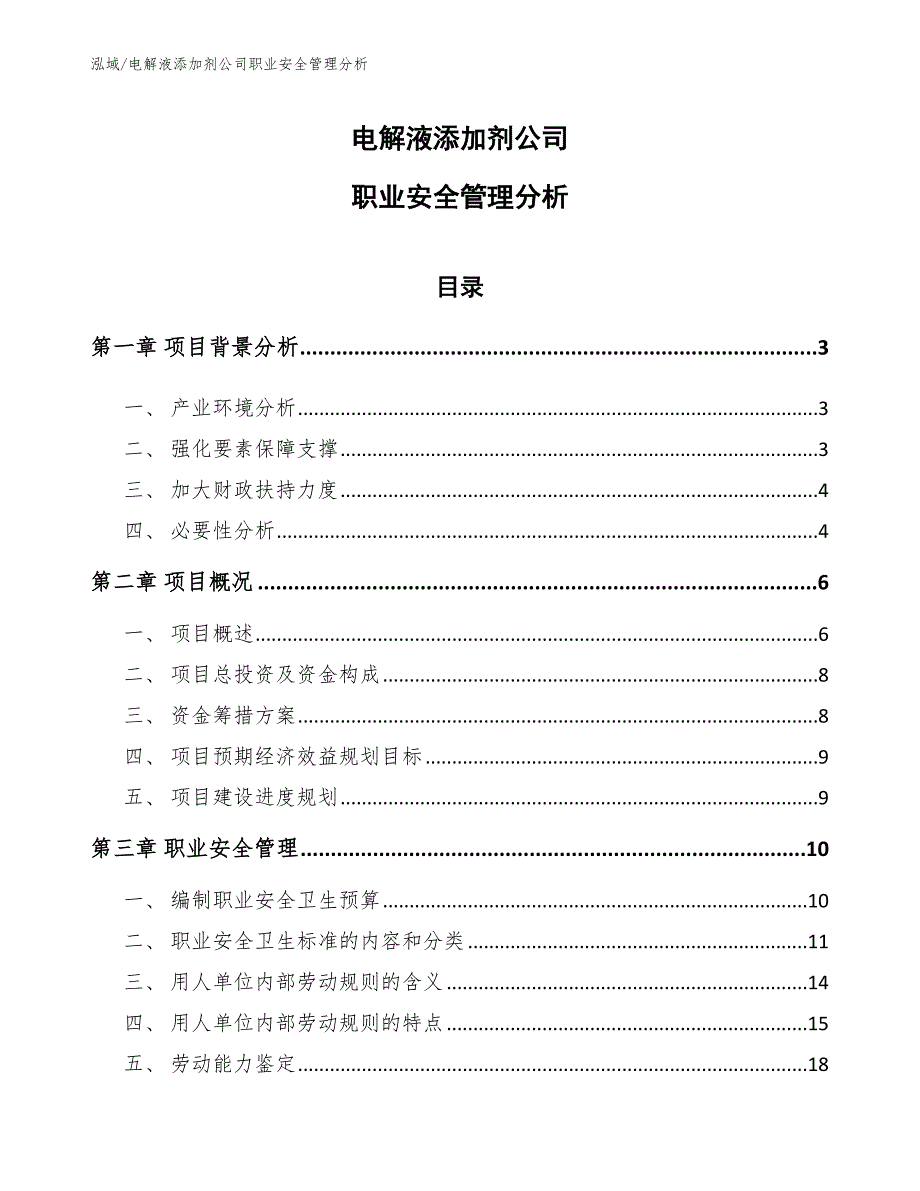 电解液添加剂公司职业安全管理分析【参考】_第1页