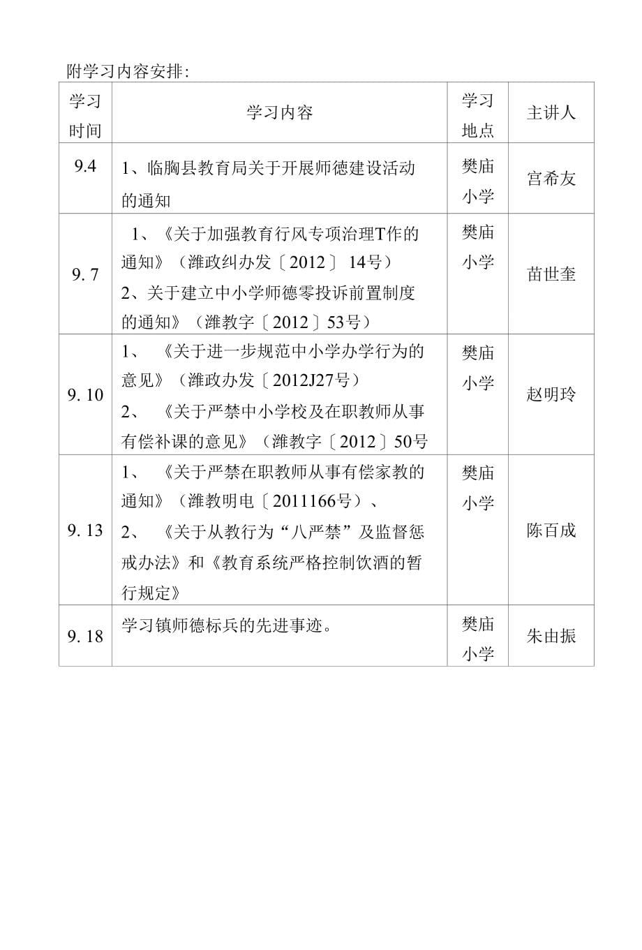 龙山产业园樊庙小学师德建设活动月实施方案_第5页