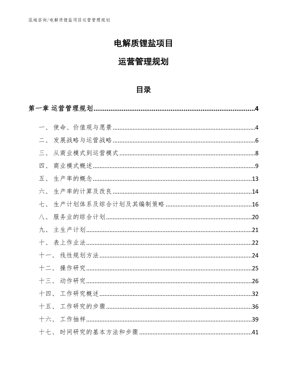 电解质锂盐项目运营管理规划（范文）_第1页