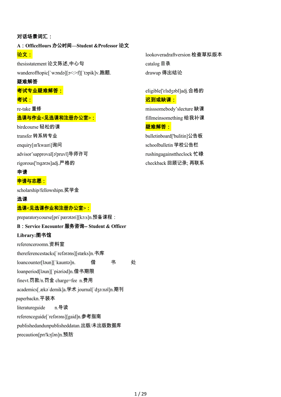 TPO听力按科分类词汇_第1页
