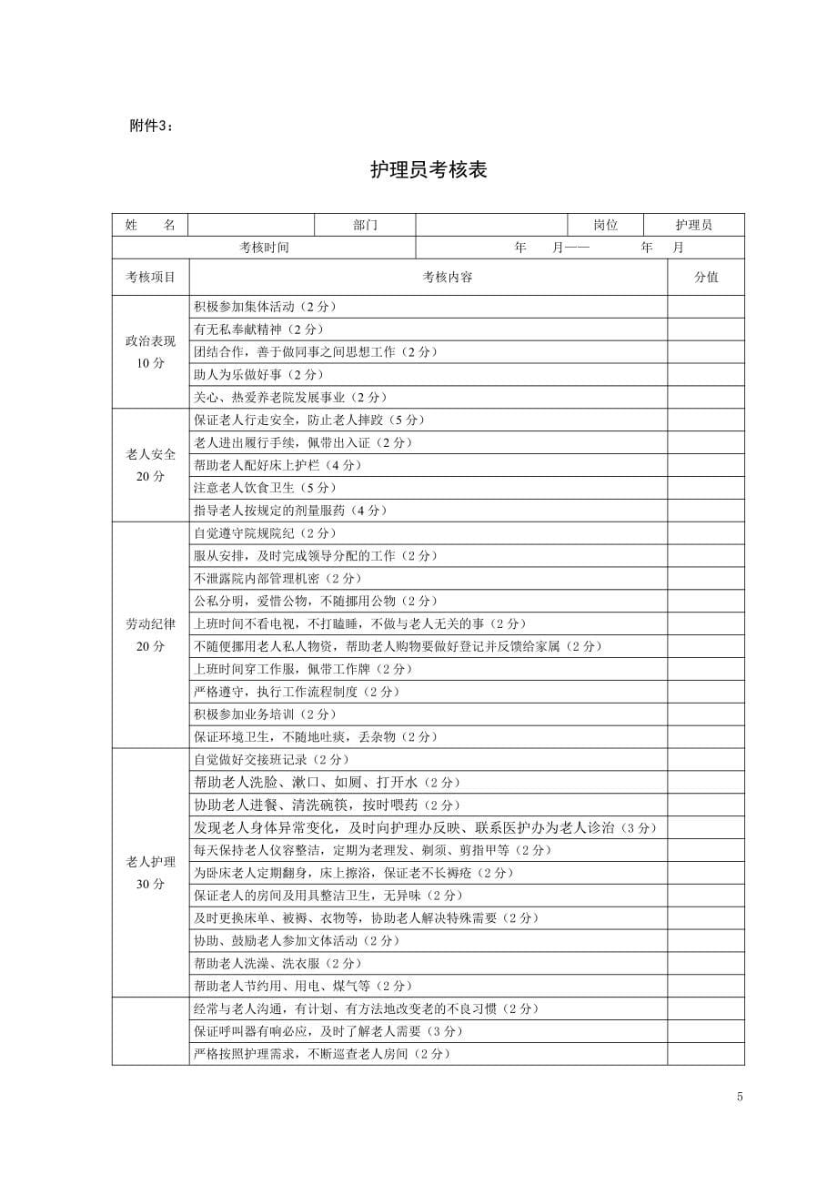 养老机构绩效考核管理制度_第5页