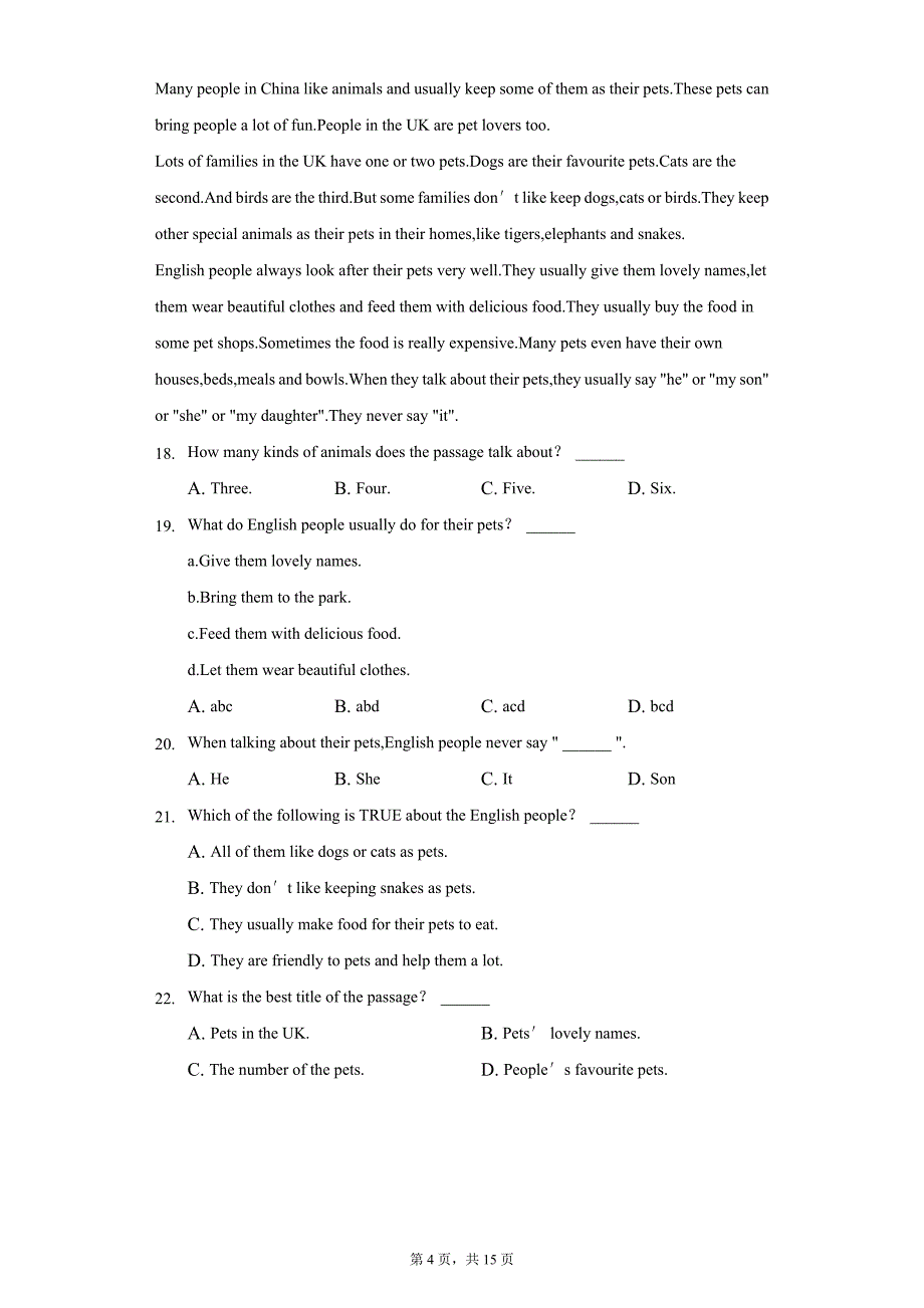 2020-2021学年湖北省宜昌市五峰县七年级（下）期末英语试卷（附详解）_第4页