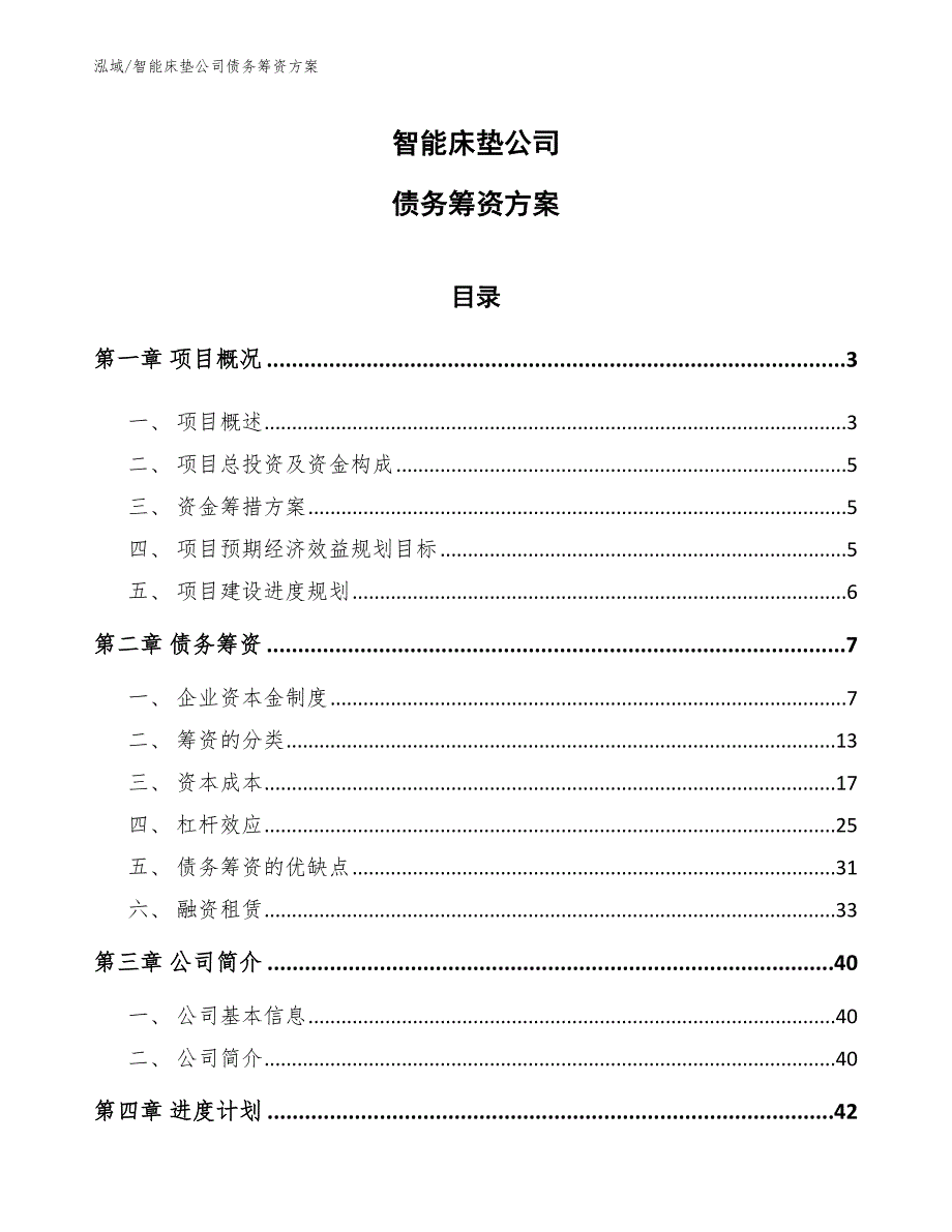 智能床垫公司债务筹资方案（范文）_第1页