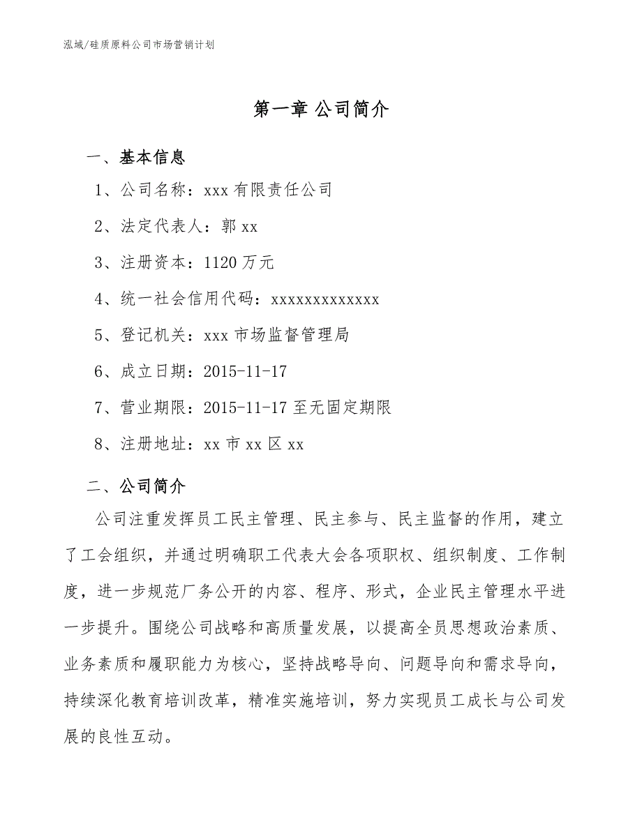 硅质原料公司市场营销计划_范文_第4页