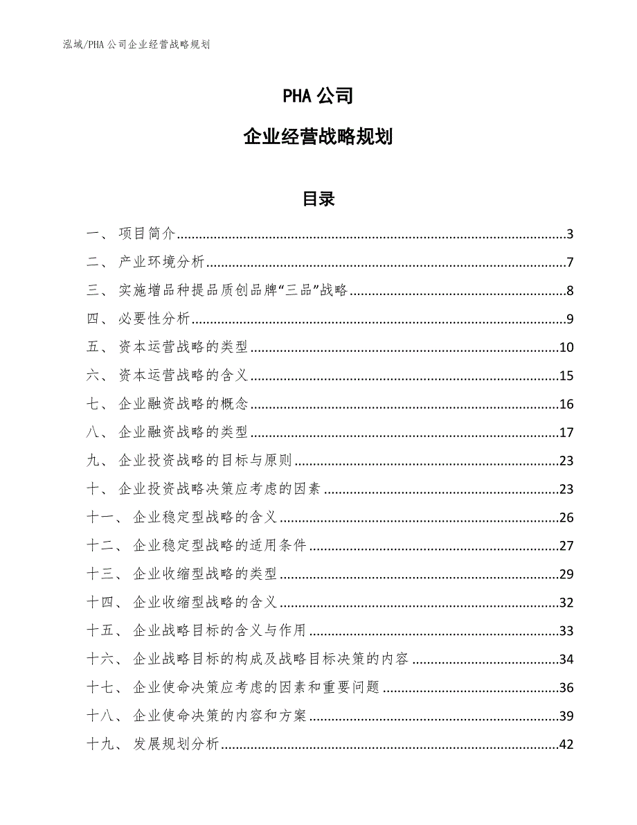 PHA公司企业经营战略规划（范文）_第1页