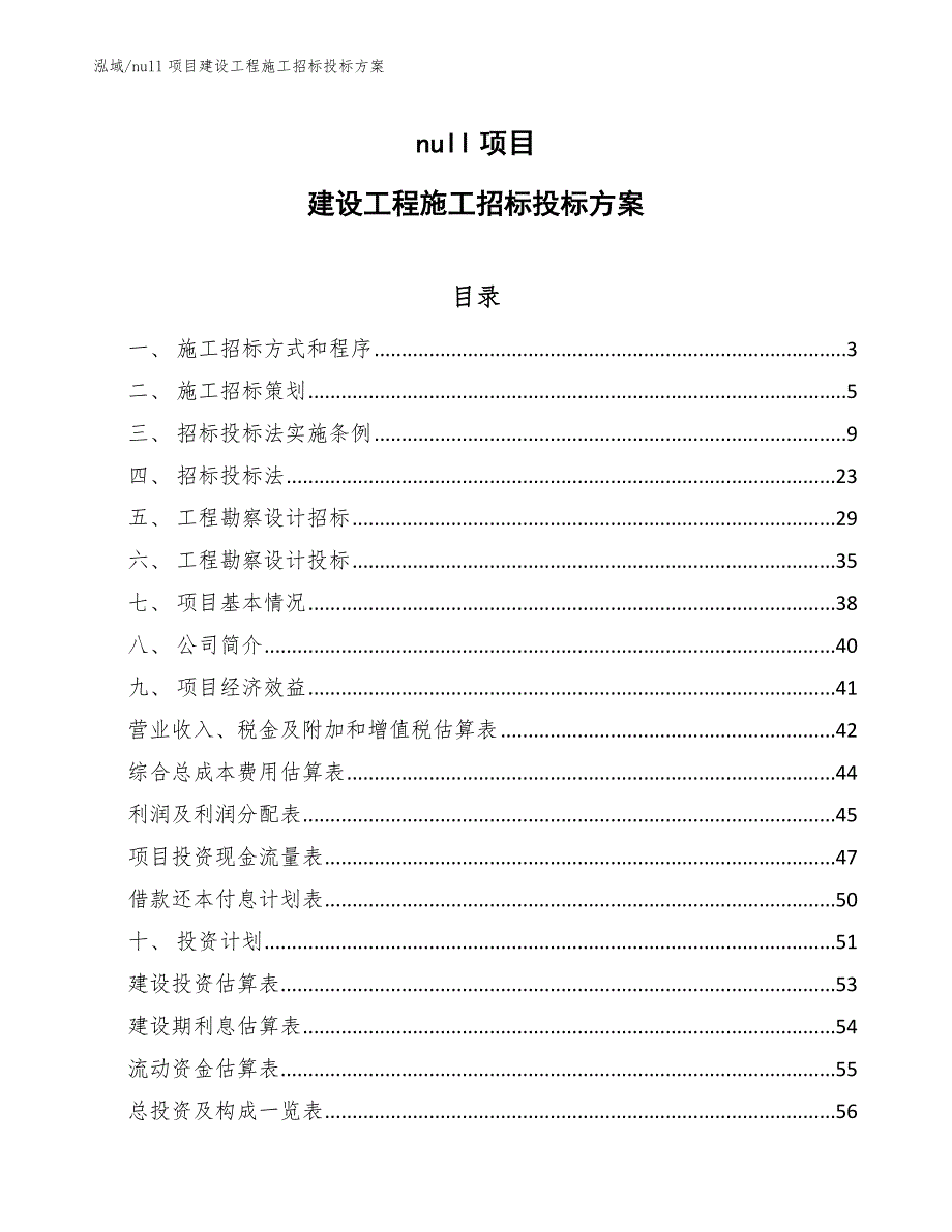 null项目建设工程施工招标投标方案_第1页