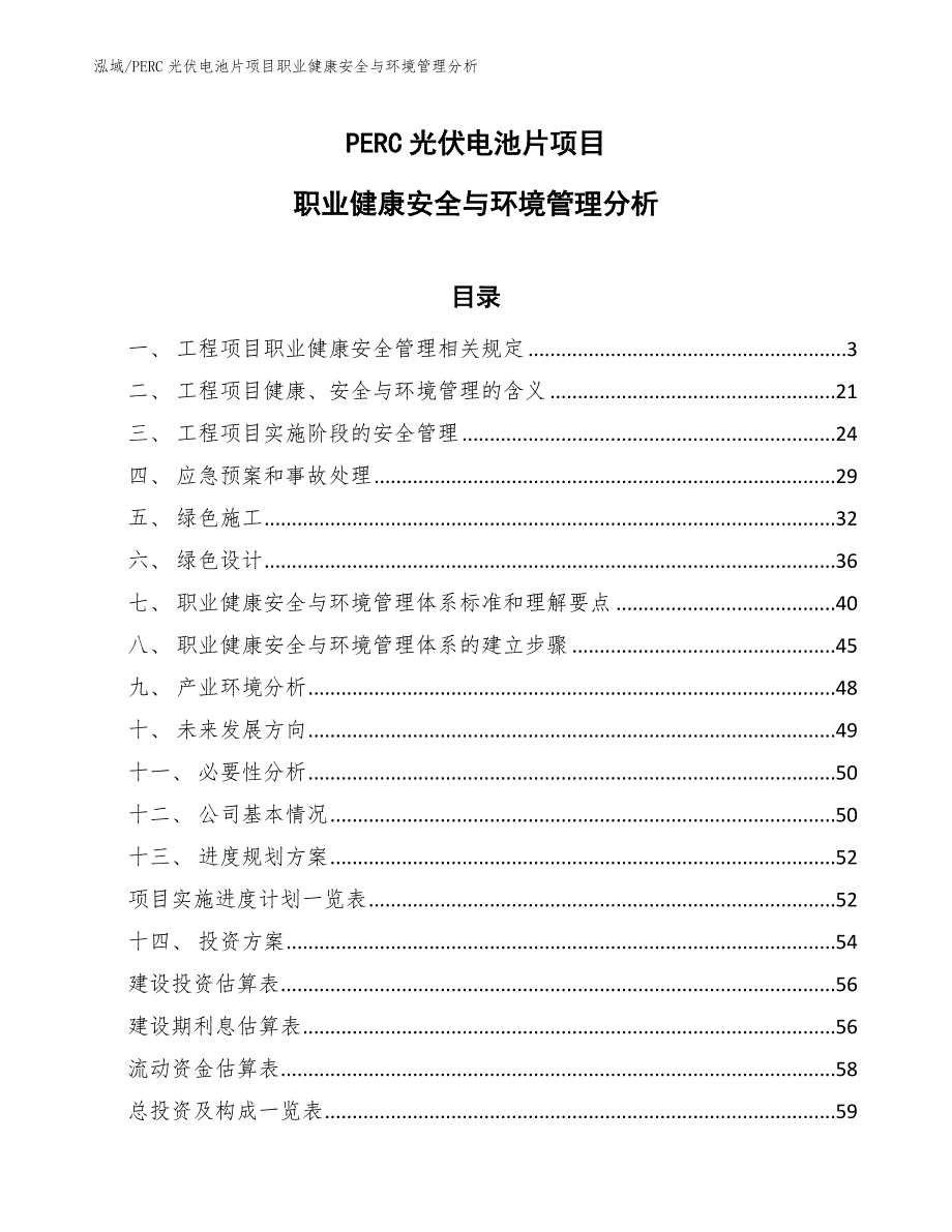 PERC光伏电池片项目职业健康安全与环境管理分析（范文）_第1页