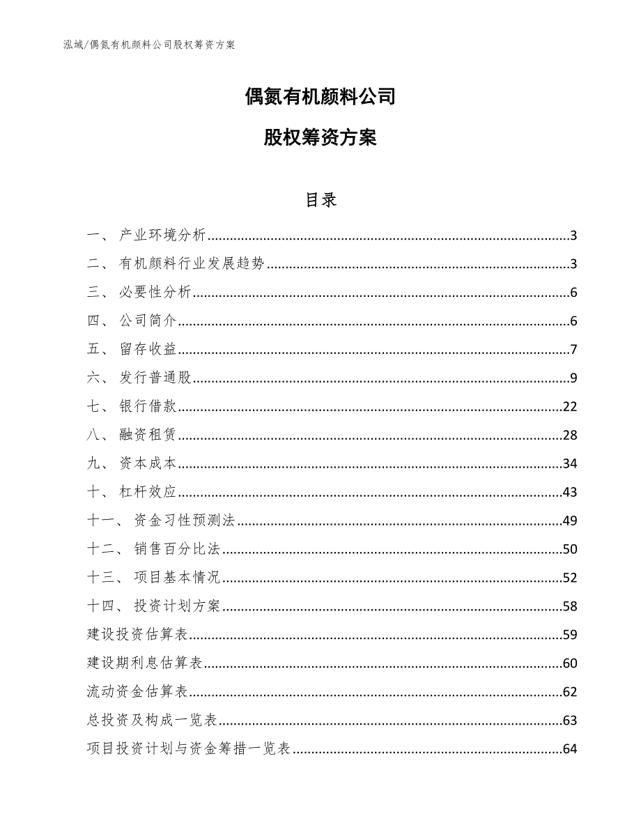 偶氮有机颜料公司股权筹资方案【参考】_第1页