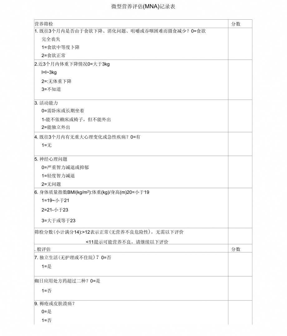 最新微型营养评估MNA表_第1页