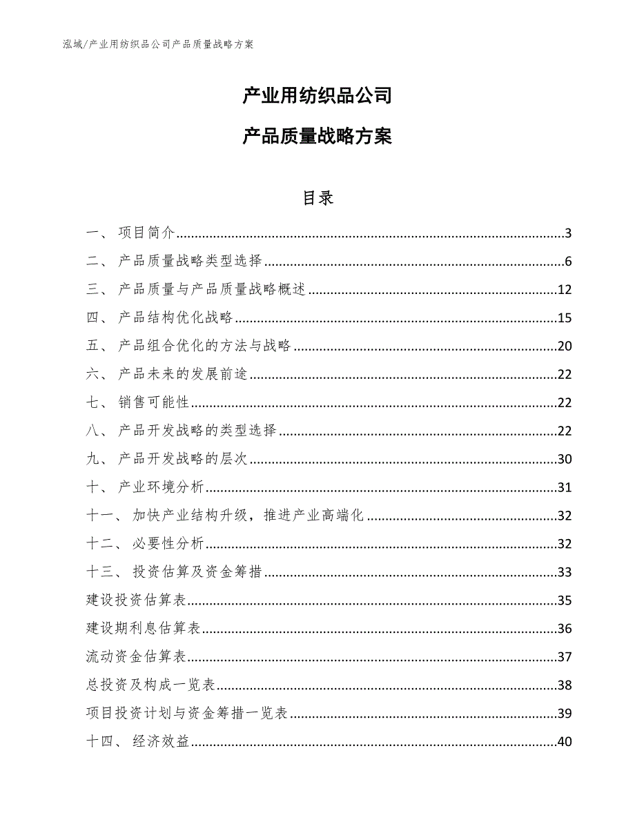 产业用纺织品公司产品质量战略方案（参考）_第1页