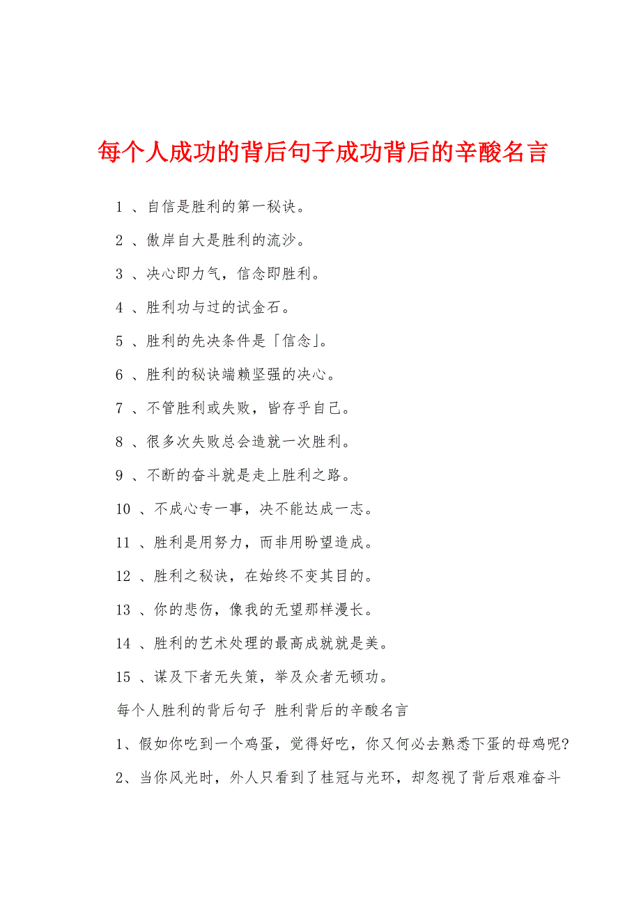 每个人成功的背后句子成功背后的辛酸名言_第1页