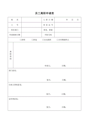 公司员工离职申请表辞职审批表模板