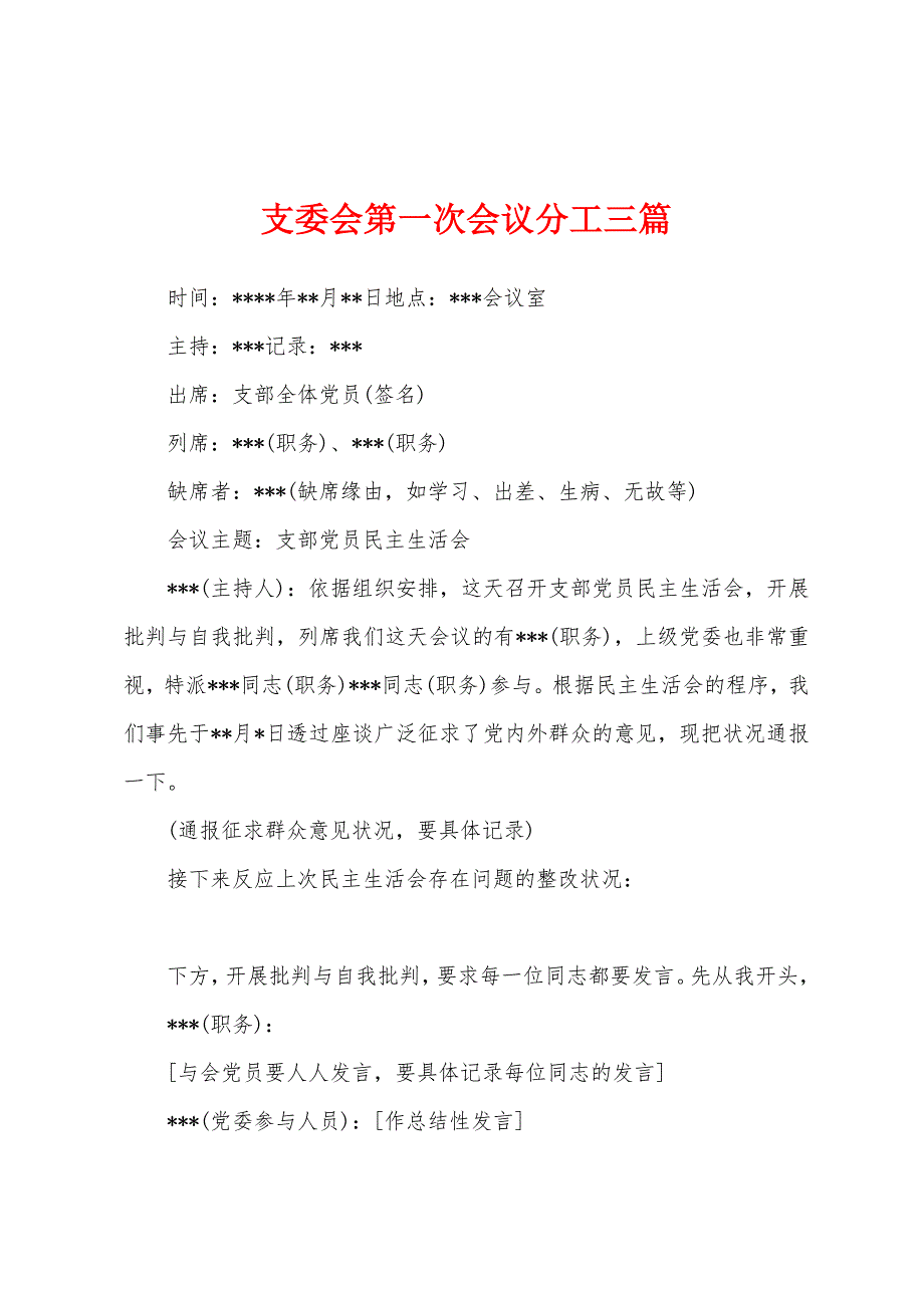 支委会第一次会议分工三篇_第1页