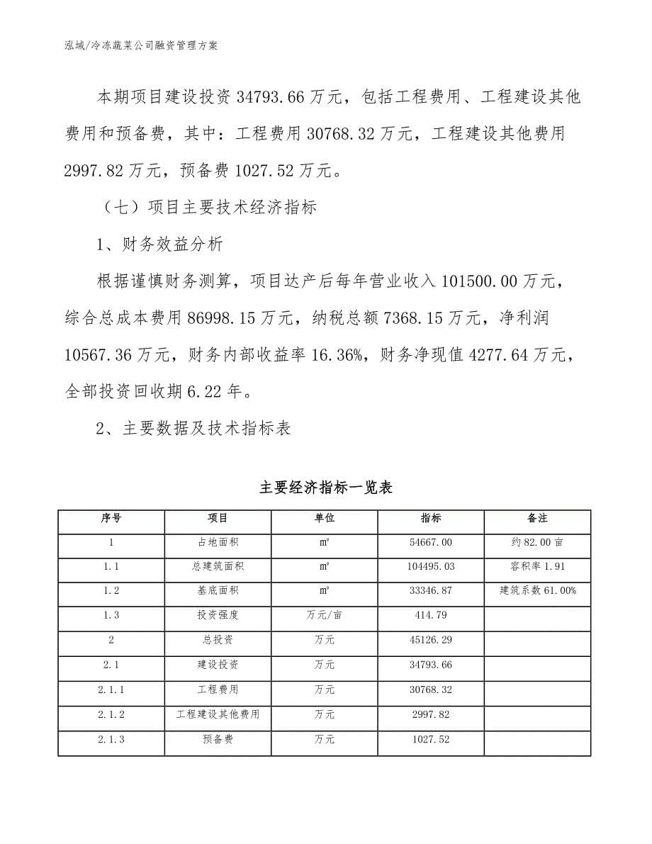 冷冻蔬菜公司融资管理方案_范文_第5页