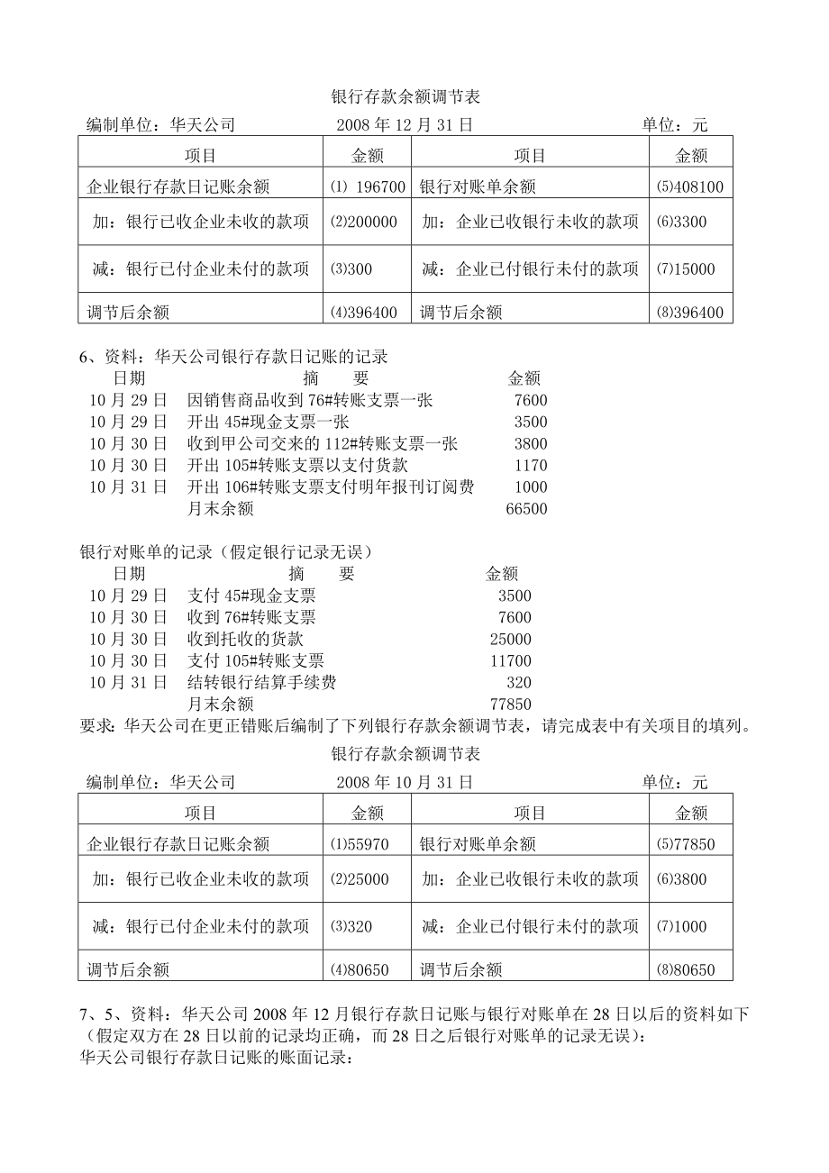 会计基础综合体-银行存款余额调节表(含答案)_第4页