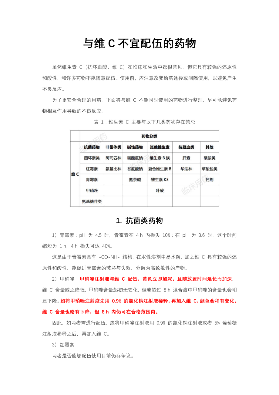 （优质）文献阅读-与维 C 不宜配伍的药物_第1页