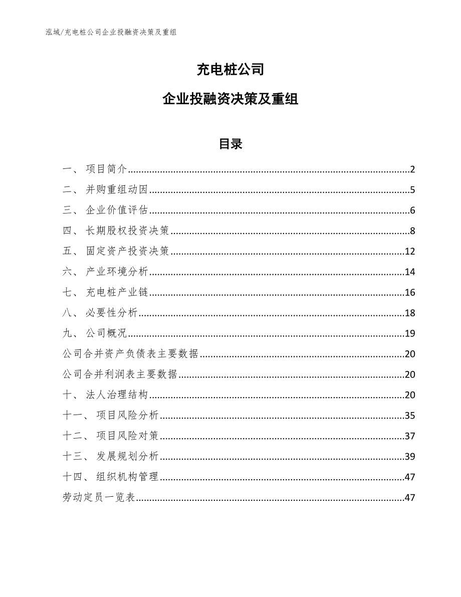 充电桩公司企业投融资决策及重组（参考）_第1页