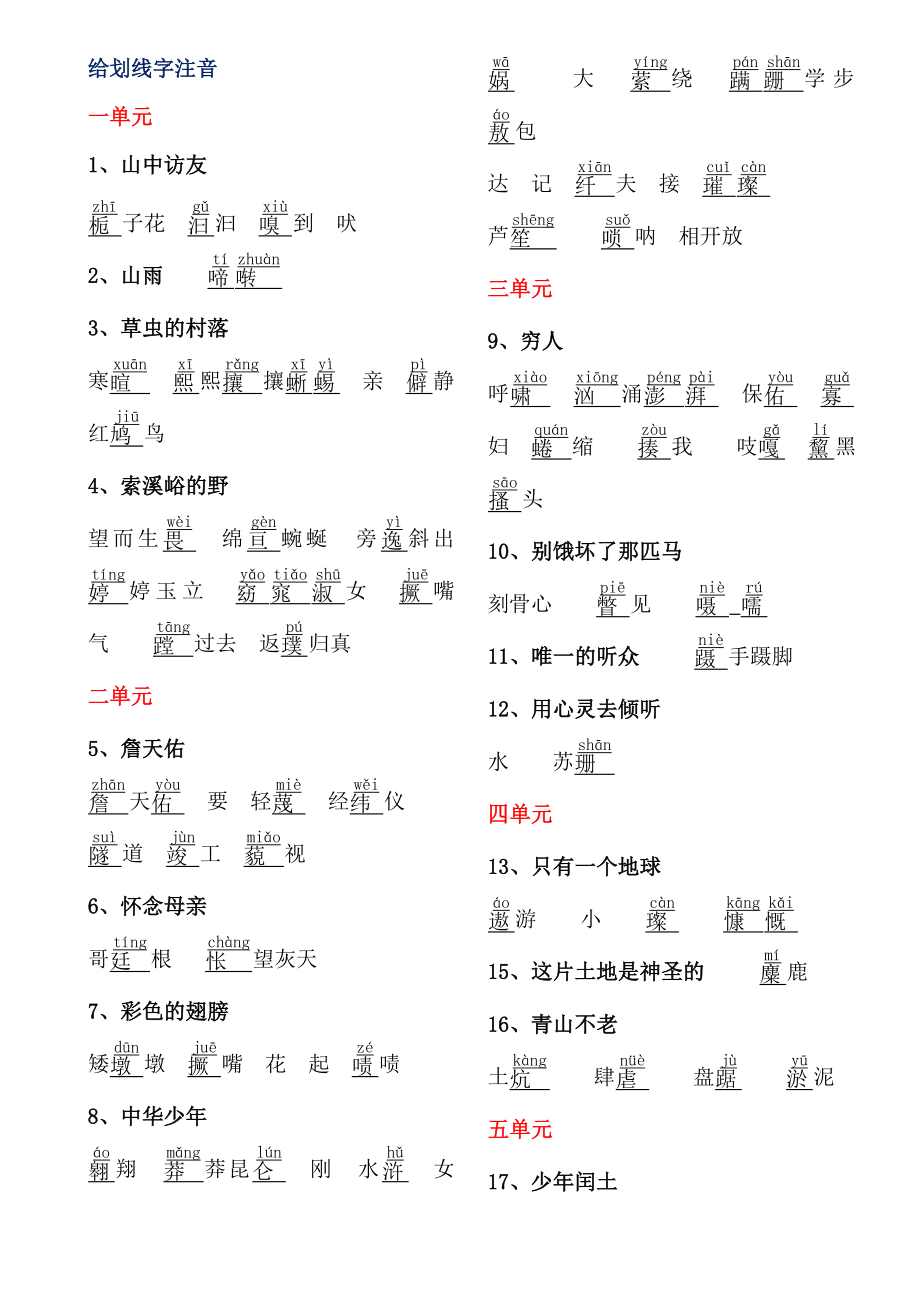 语文人教六上课文中带拼音的词(带答案)_第1页
