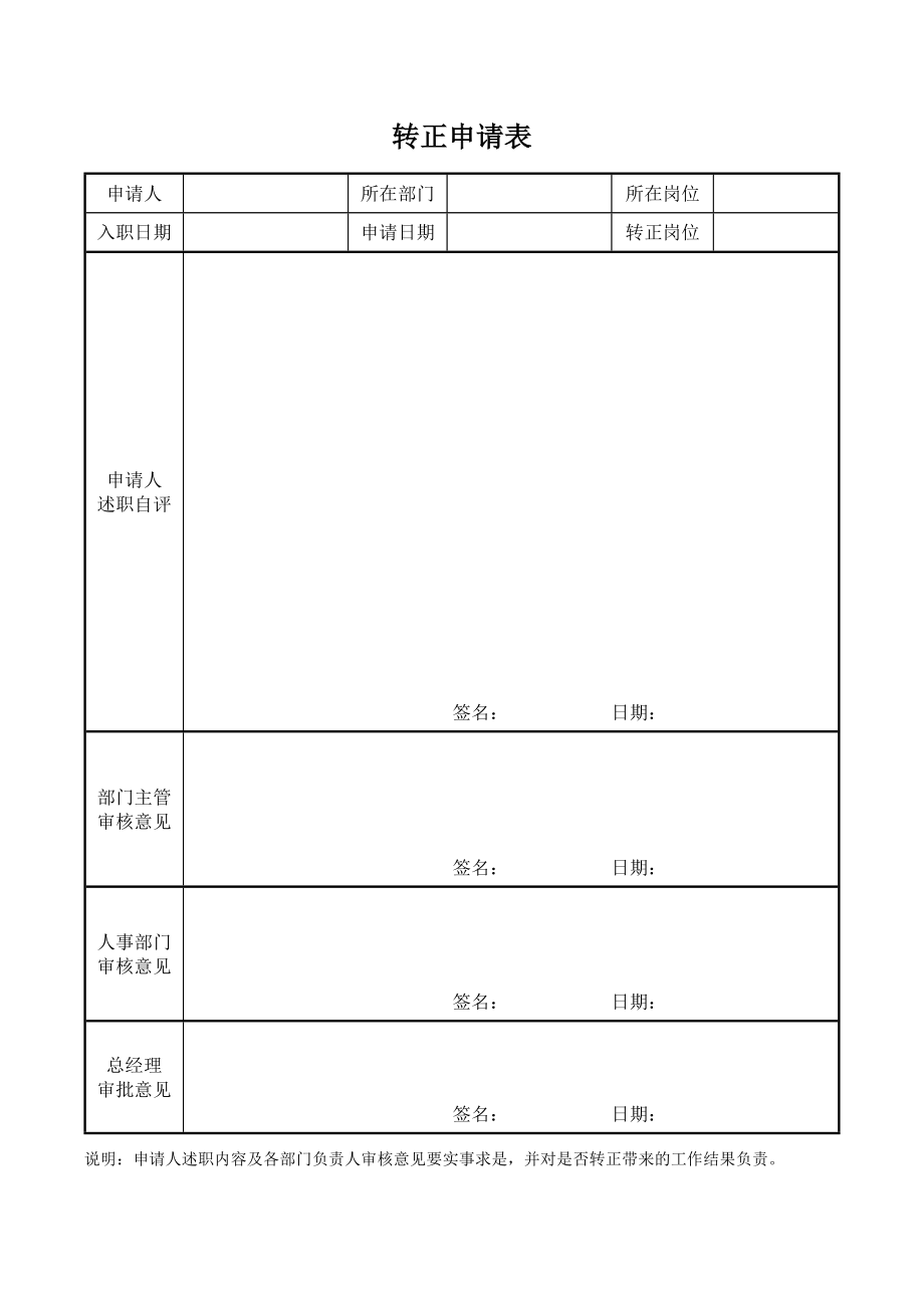 试用期入职新员工转正申请表模板表格_第3页