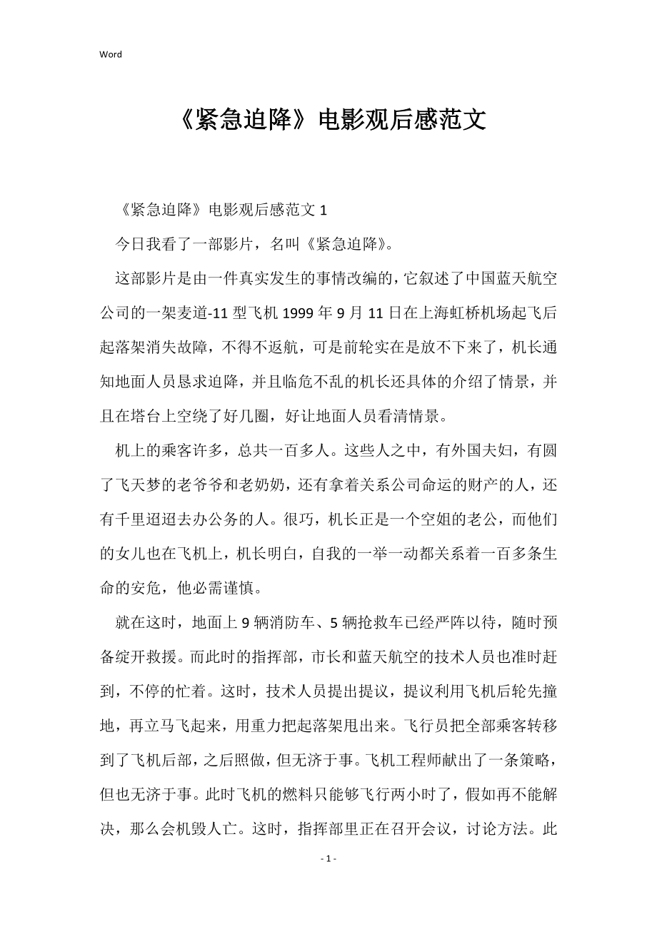 《紧急迫降》电影观后感范文_第1页