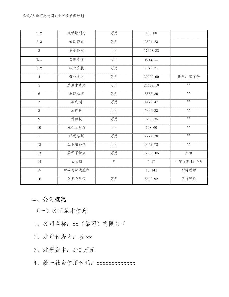 人造石材公司企业战略管理计划_第5页