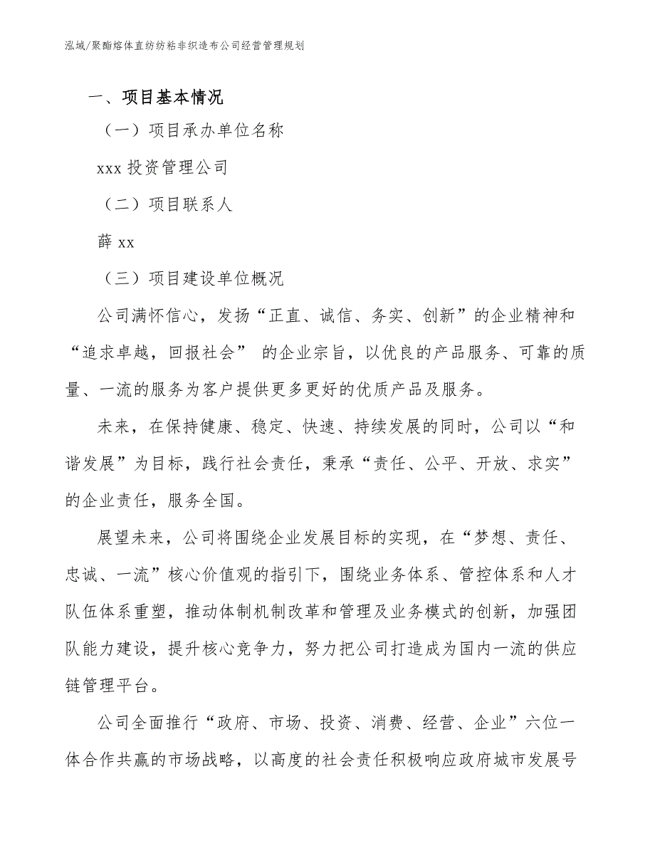 聚酯熔体直纺纺粘非织造布公司经营管理规划_参考_第4页