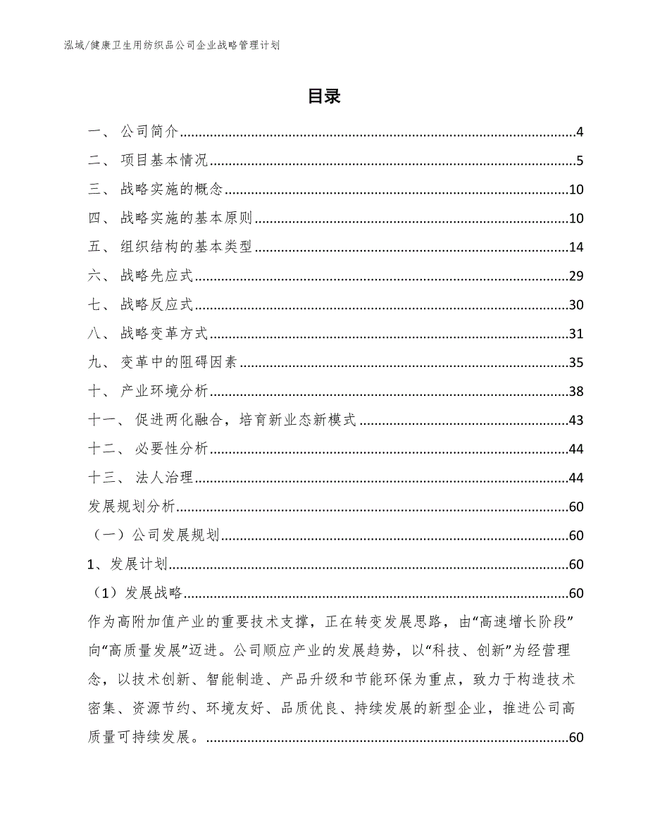 健康卫生用纺织品公司企业战略管理计划_第2页