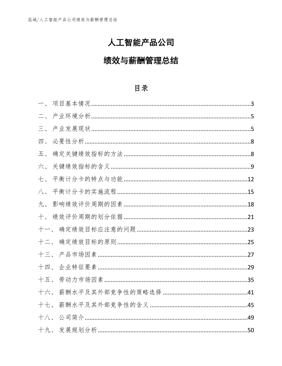 人工智能产品公司绩效与薪酬管理总结_第1页