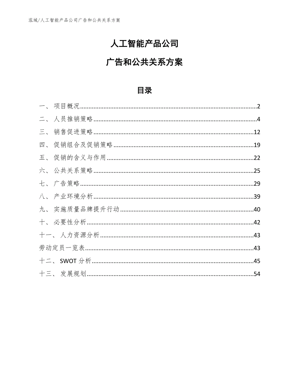 人工智能产品公司广告和公共关系方案_第1页