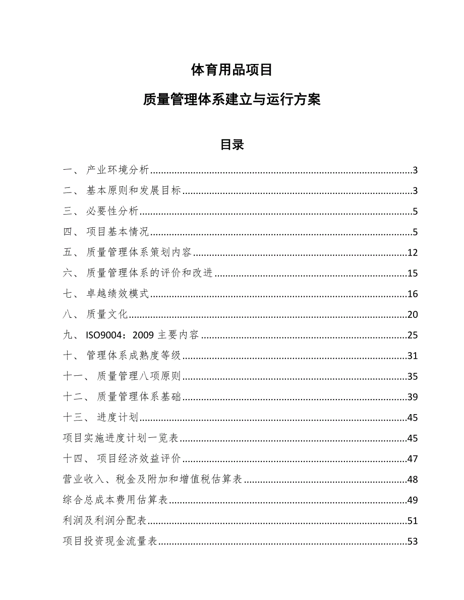 体育用品项目质量管理体系建立与运行方案_第1页