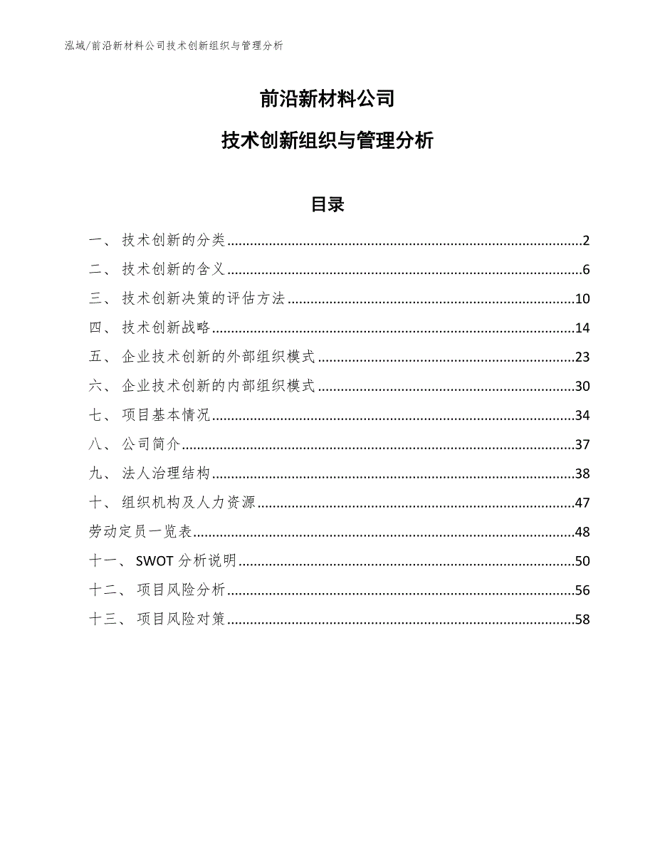 前沿新材料公司技术创新组织与管理分析【范文】_第1页