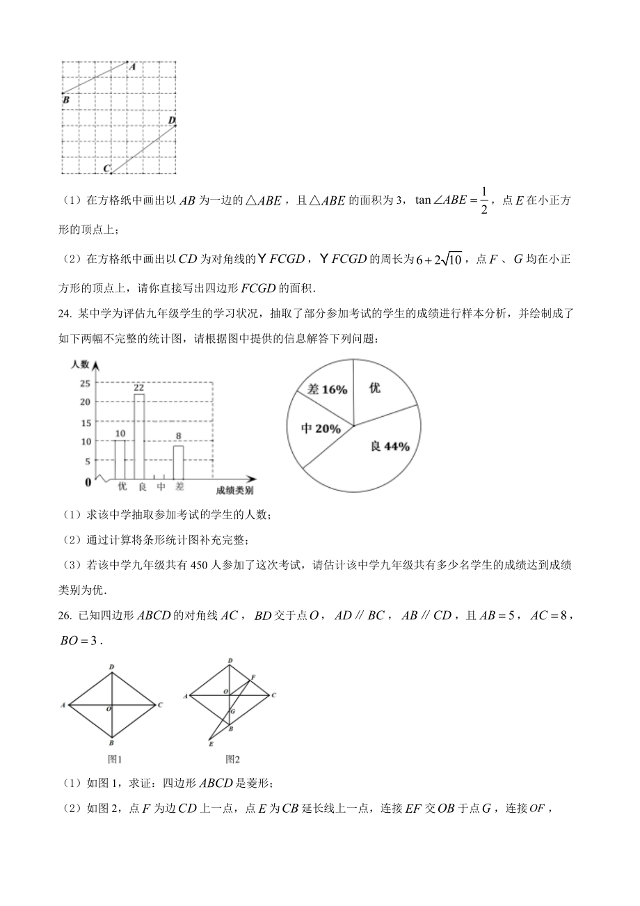 2022年黑龙江省哈尔滨市中考模拟数学试题（含答案）_第4页