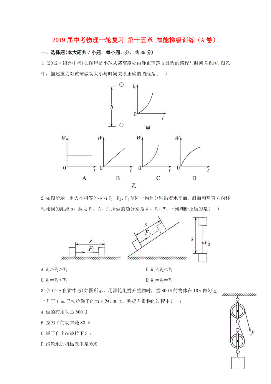 2019届中考物理一轮复习-第十五章-知能梯级训练(A卷)_第1页