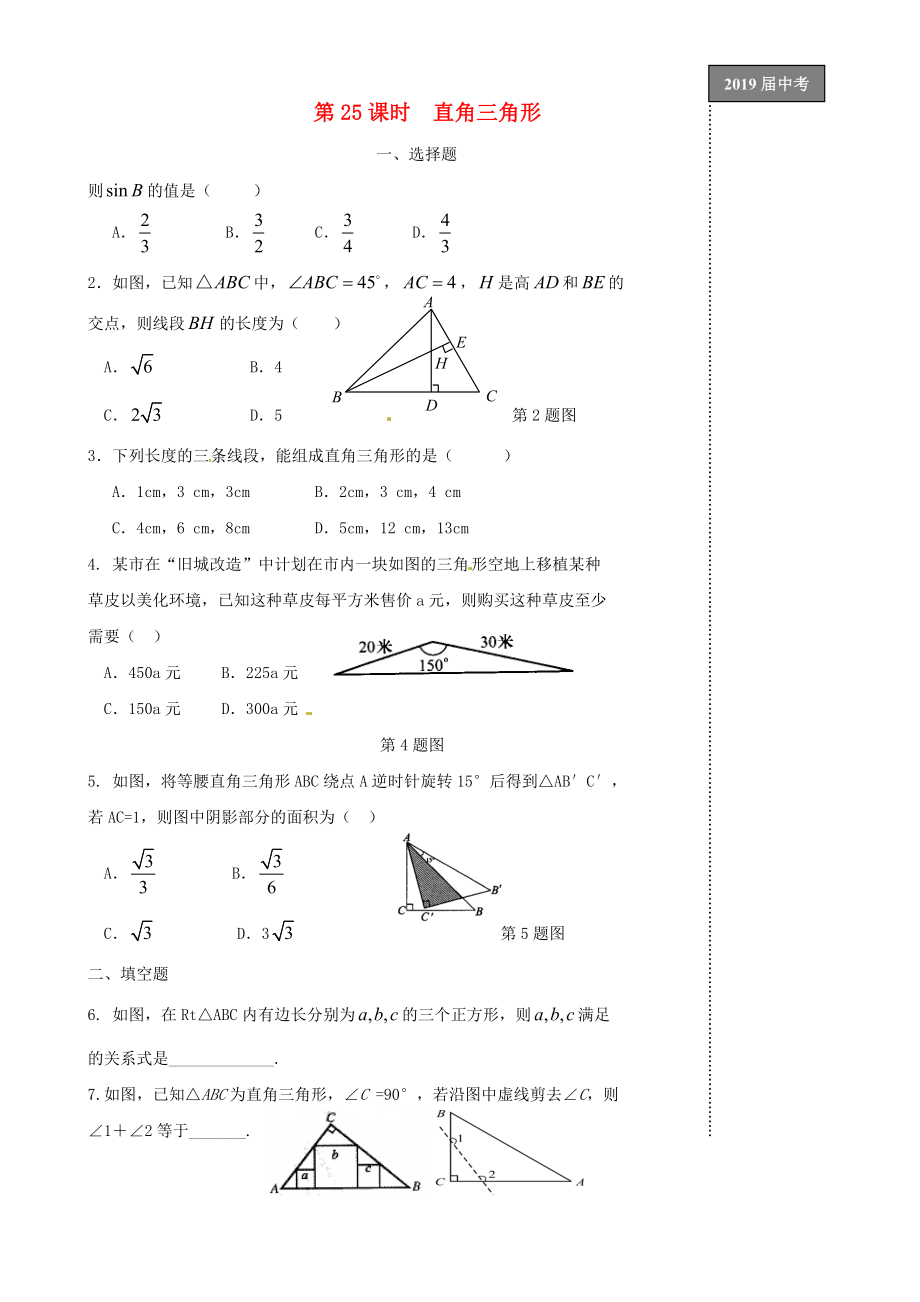 2019届中考数学第一轮复习-第25课时-直角三角形_第1页