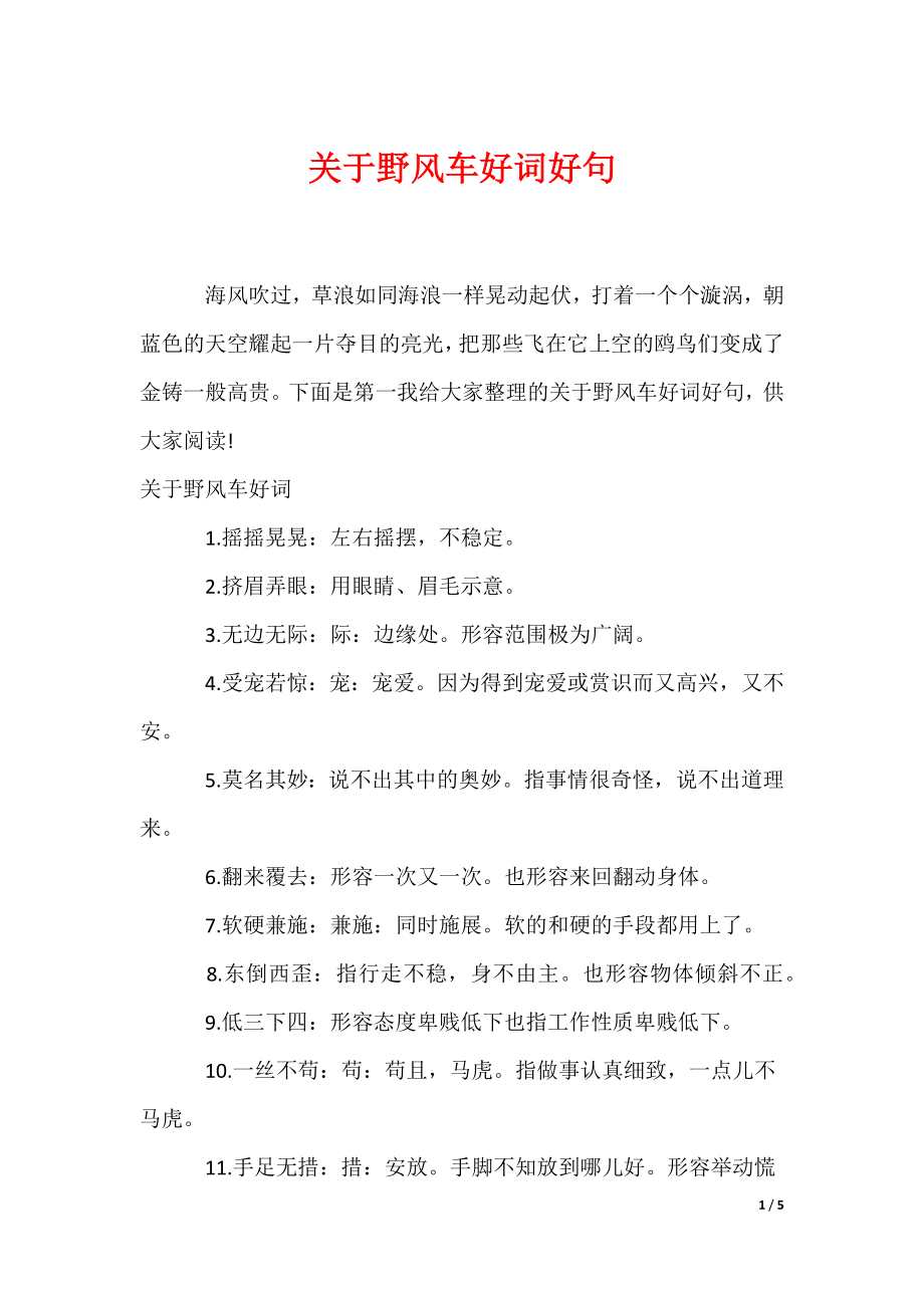 关于野风车好词好句（可编辑）_第1页