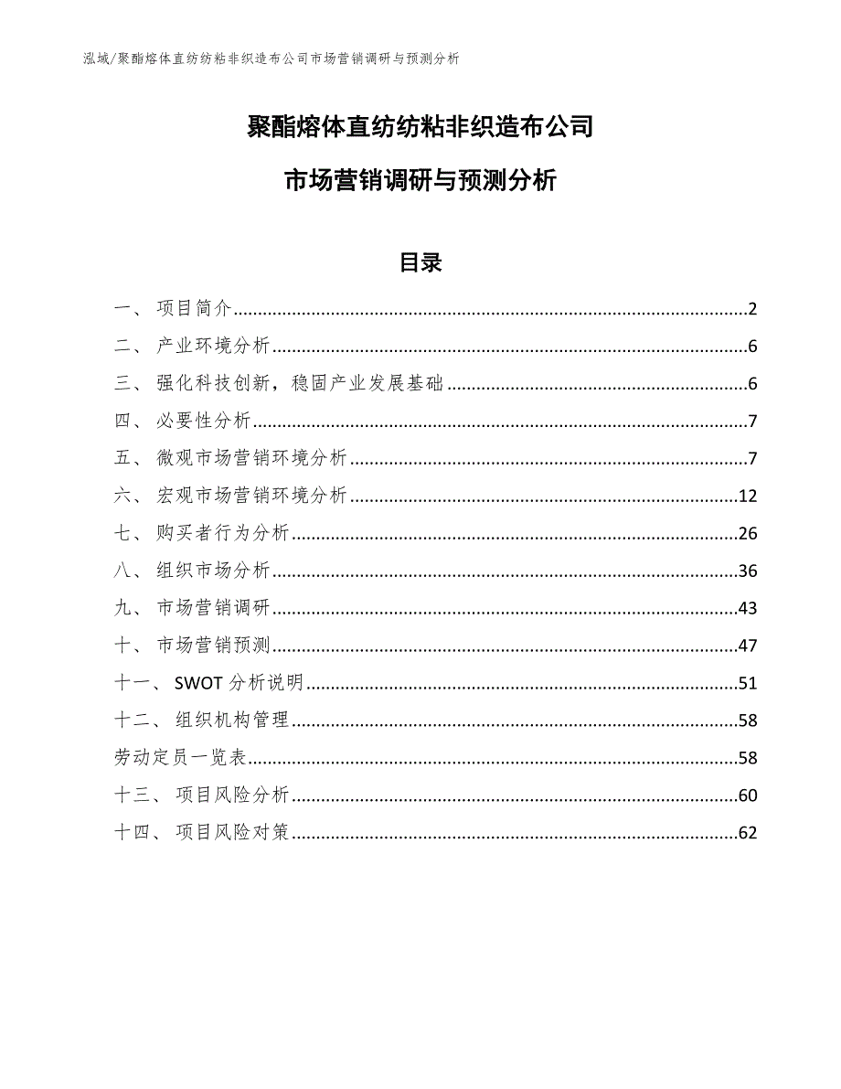 聚酯熔体直纺纺粘非织造布公司市场营销调研与预测分析_第1页