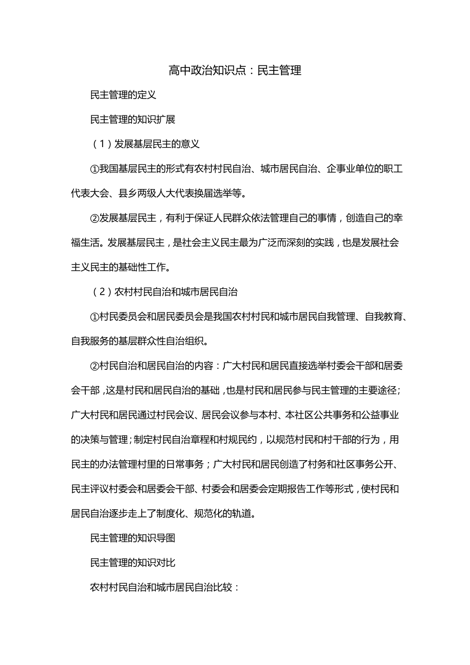 高中政治知识点：民主管理_第1页