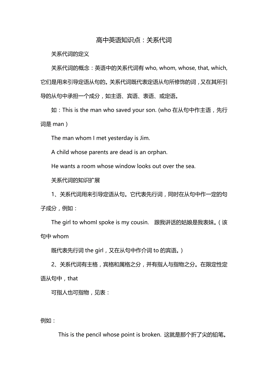 高中英语知识点：关系代词_第1页
