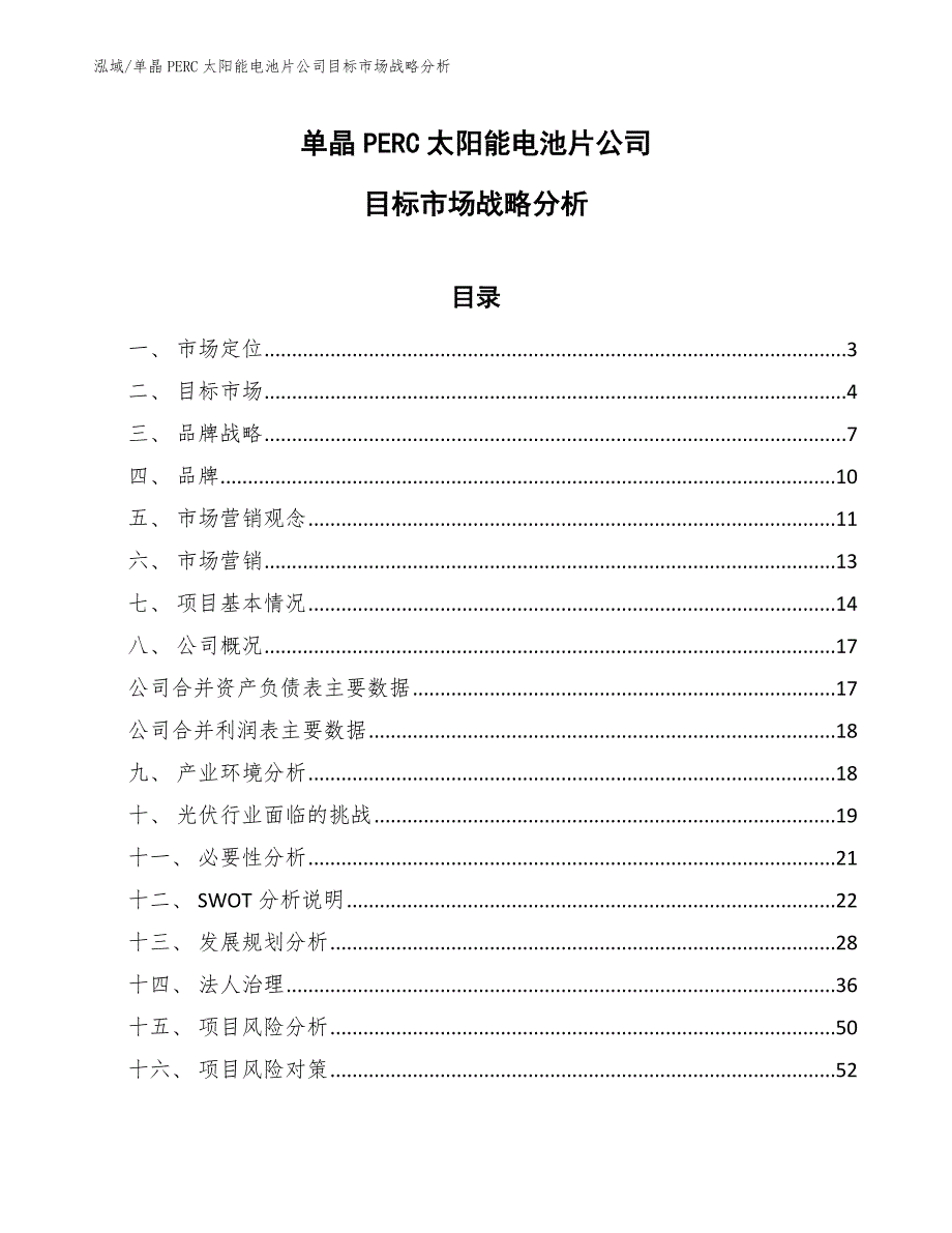 单晶PERC太阳能电池片公司目标市场战略分析_第1页