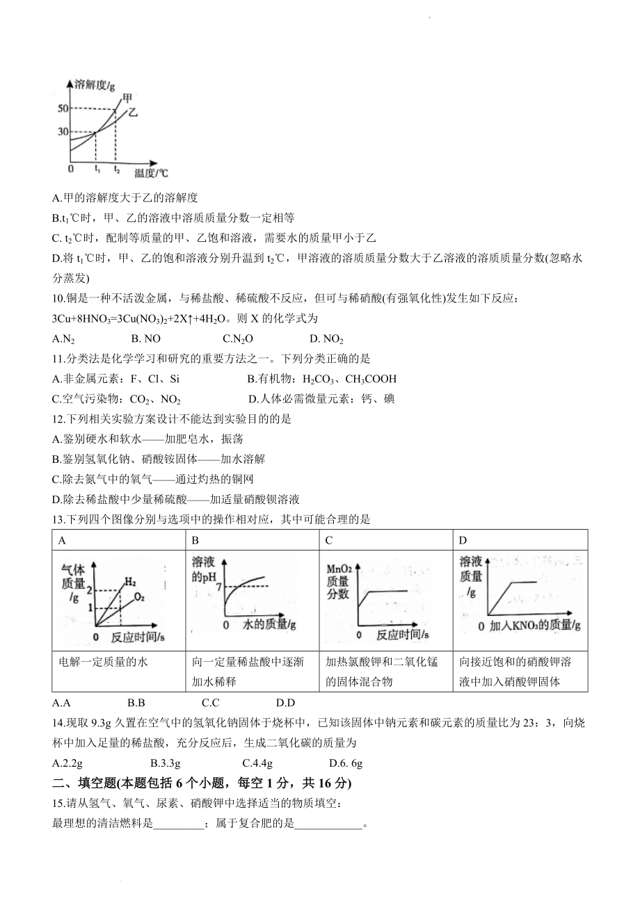 2022年河南省开封市中考化学模拟试题_第2页