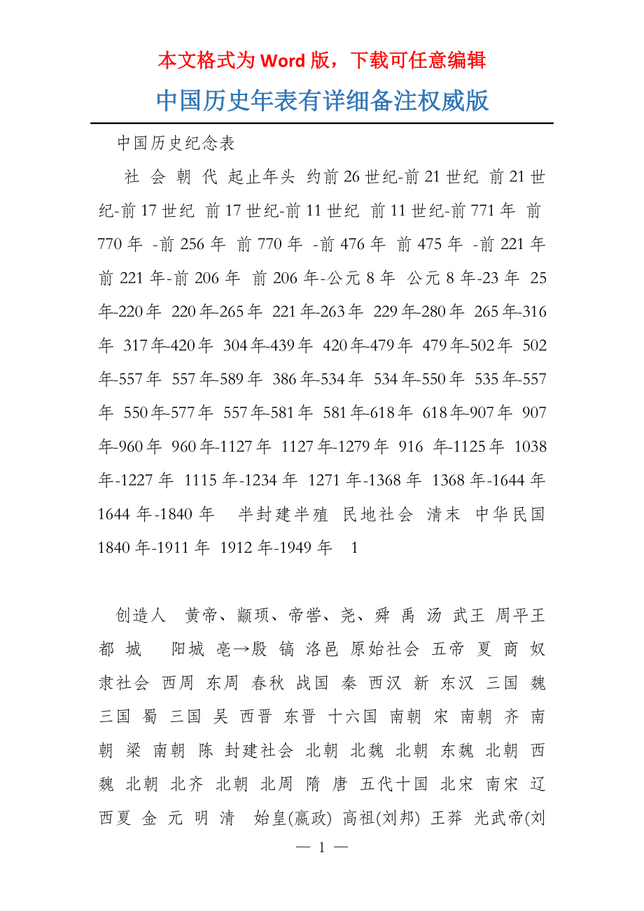 中国历史年表有详细备注权威版_第1页