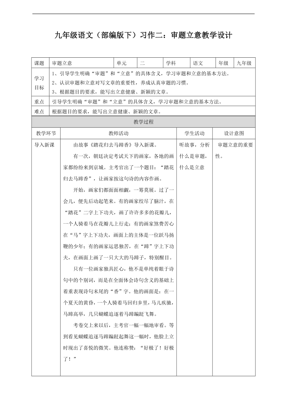 初中语文人教部编版九年级下册《习作二：审题立意》教案_第1页