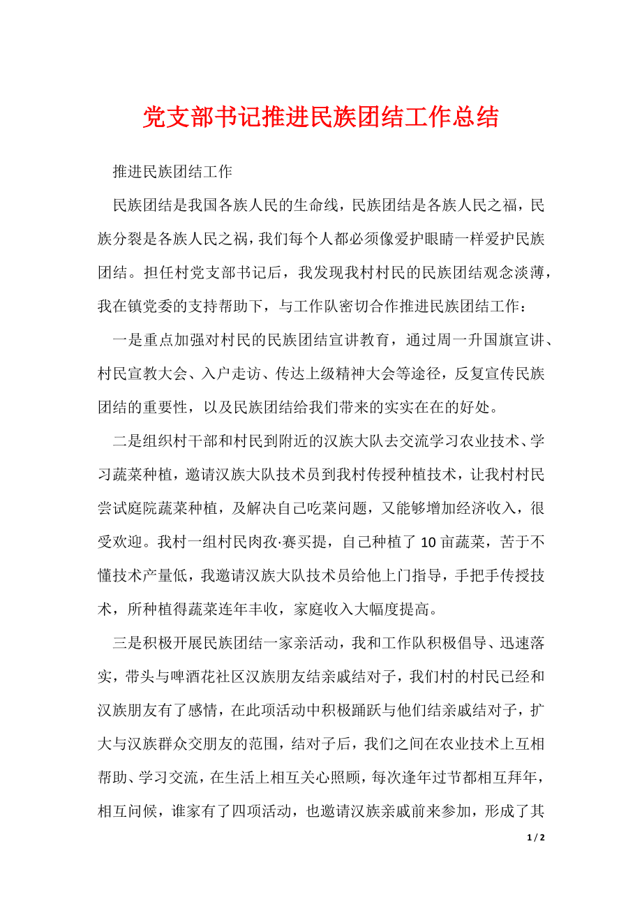 党支部书记推进民族团结工作总结（可修改）_第1页