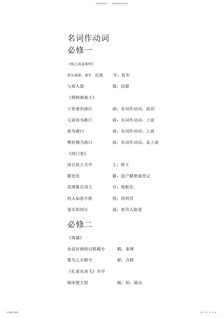 2022年高中语文必修1——5-词类活用_第1页