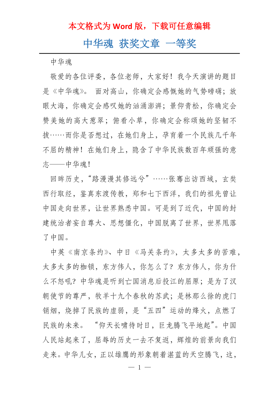 中华魂 获奖文章 一等奖_第1页