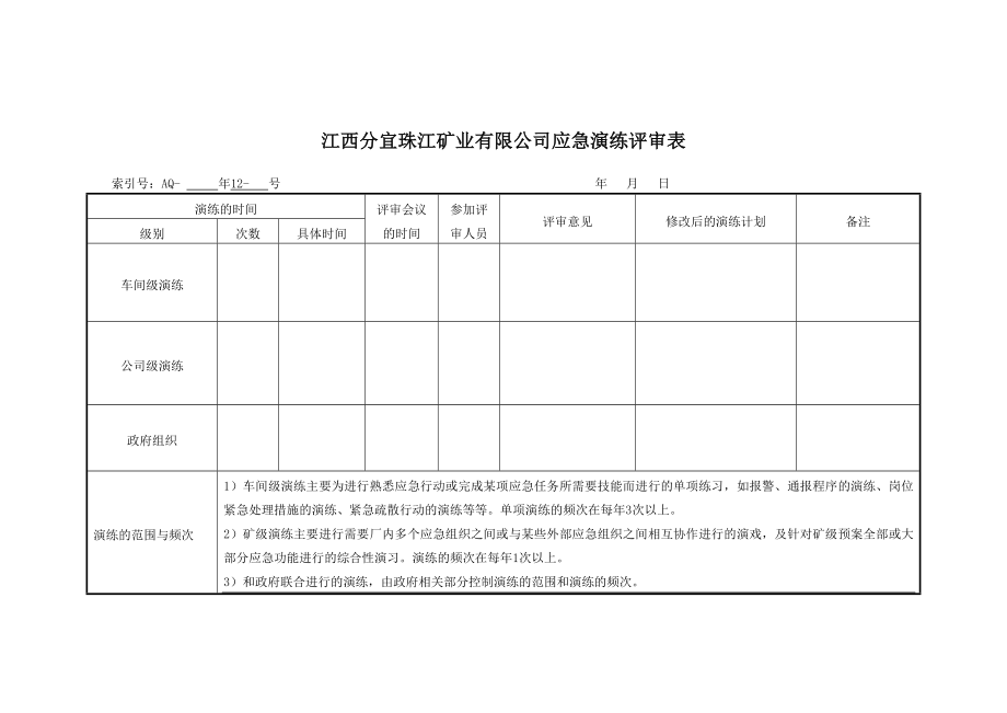 应急演练评审表----江西分宜珠江矿业_第1页