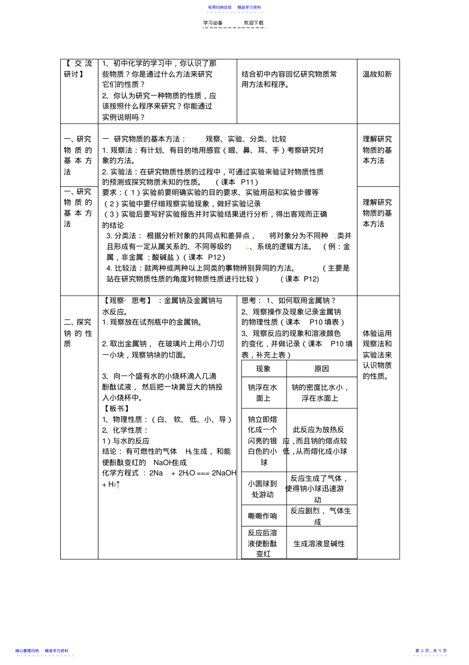 2022年一中高一化学《-研究物质性质的方法和程序》教案_第2页