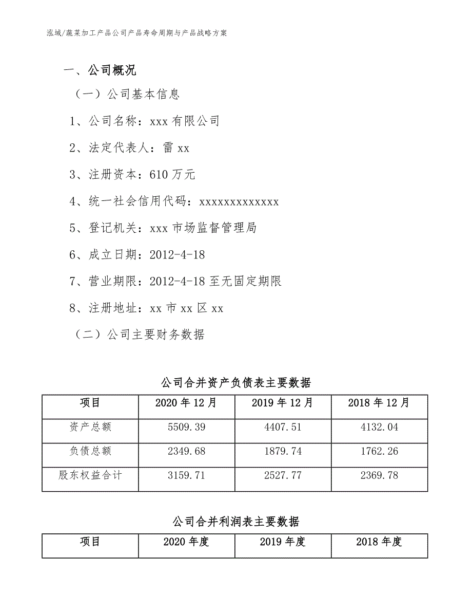 蔬菜加工产品公司产品寿命周期与产品战略方案_第3页