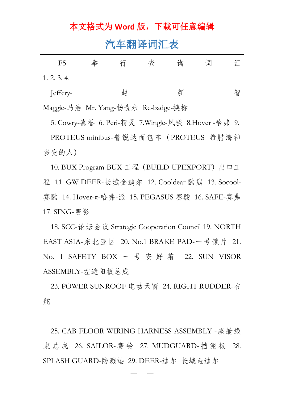 汽车翻译词汇表_第1页